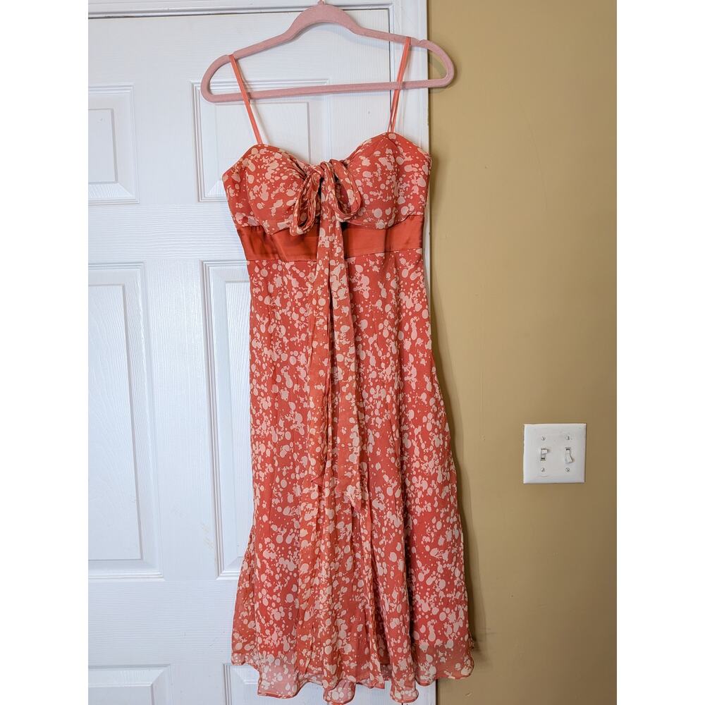 Max & Cleo Silk Tie Front Dress Size 10 Coral Spaghetti Strap Wedding Guest
